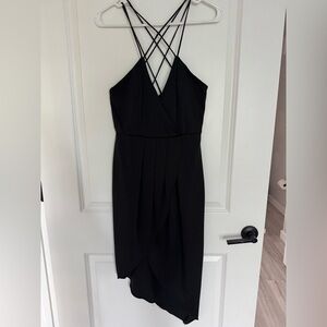 Mustard Seed Black Asymmetrical Strappy Wrap-Front Dress